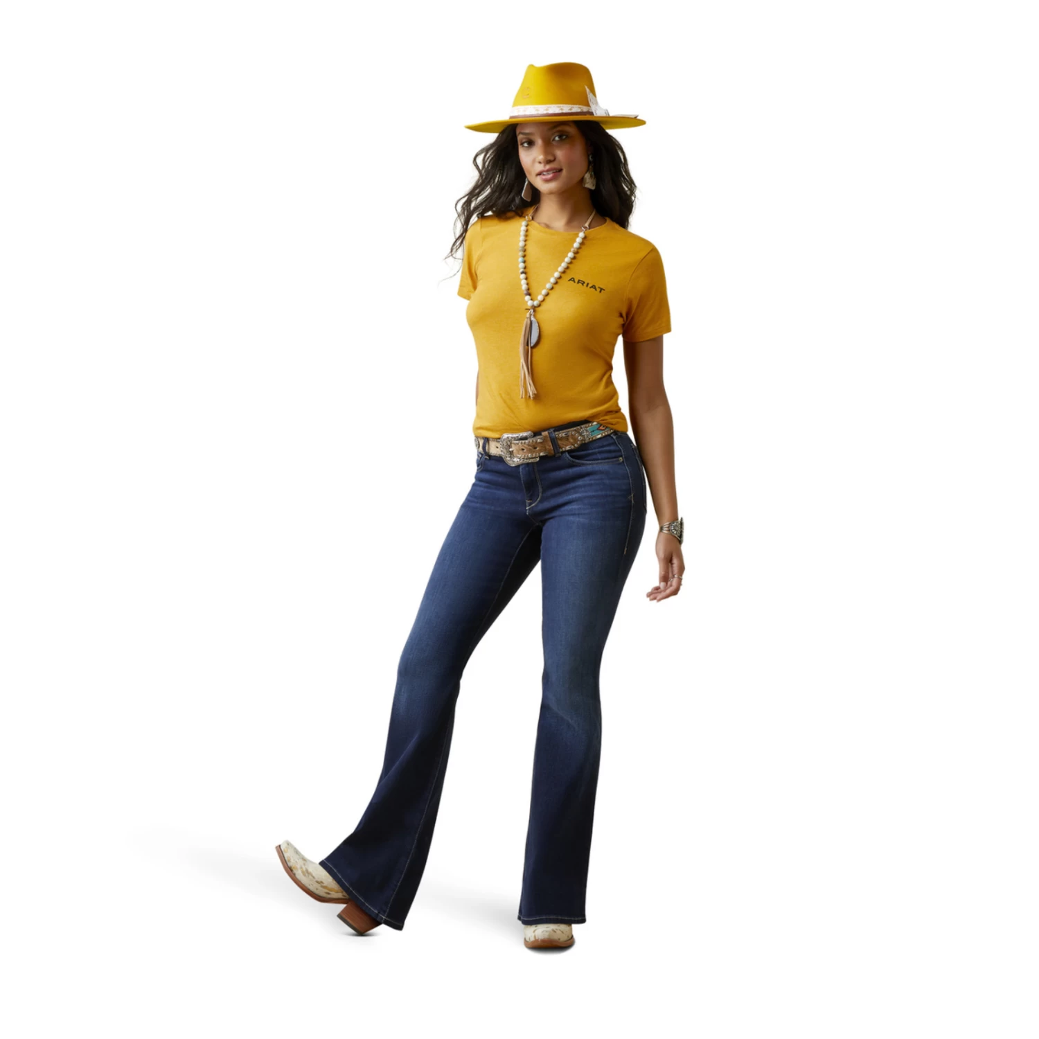 Ariat® Ladies "Cowboy Posse" Yellow Heather T-Shirt 10045450 - Image 4