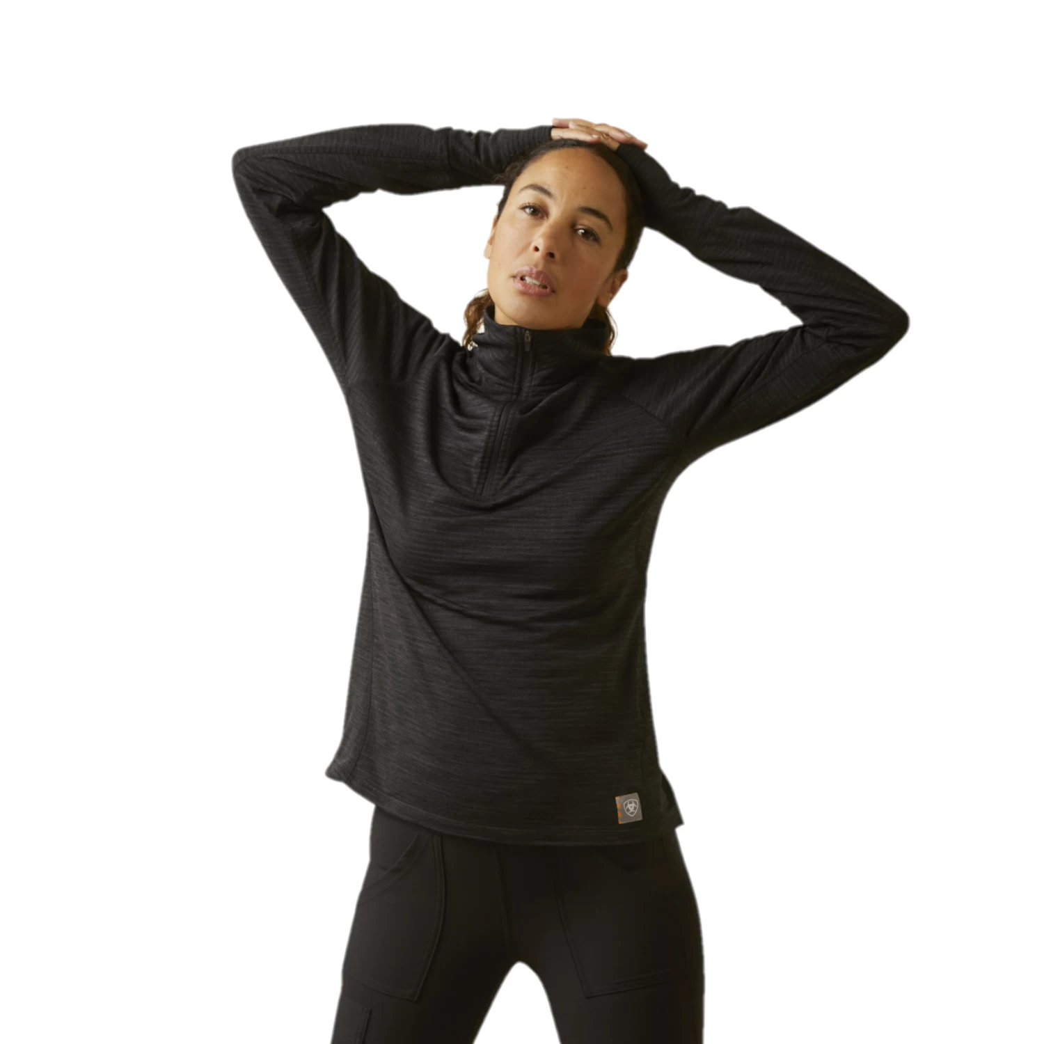 Ariat Ladies Rebar Gridwork Base Layer 1/4 Zip Black T-Shirt 10046518 - Image 2