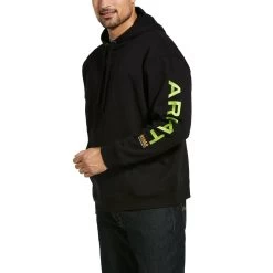 Ariat® Men's Rebar Graphic Black With Lime Logo Hoodie 10032993
