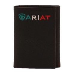 Ariat® Men's Mexico Flag Logo Brown Leather Trifold Wallet A35508282