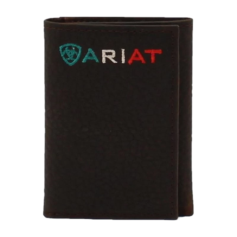 Ariat® Men's Mexico Flag Logo Brown Leather Trifold Wallet A35508282