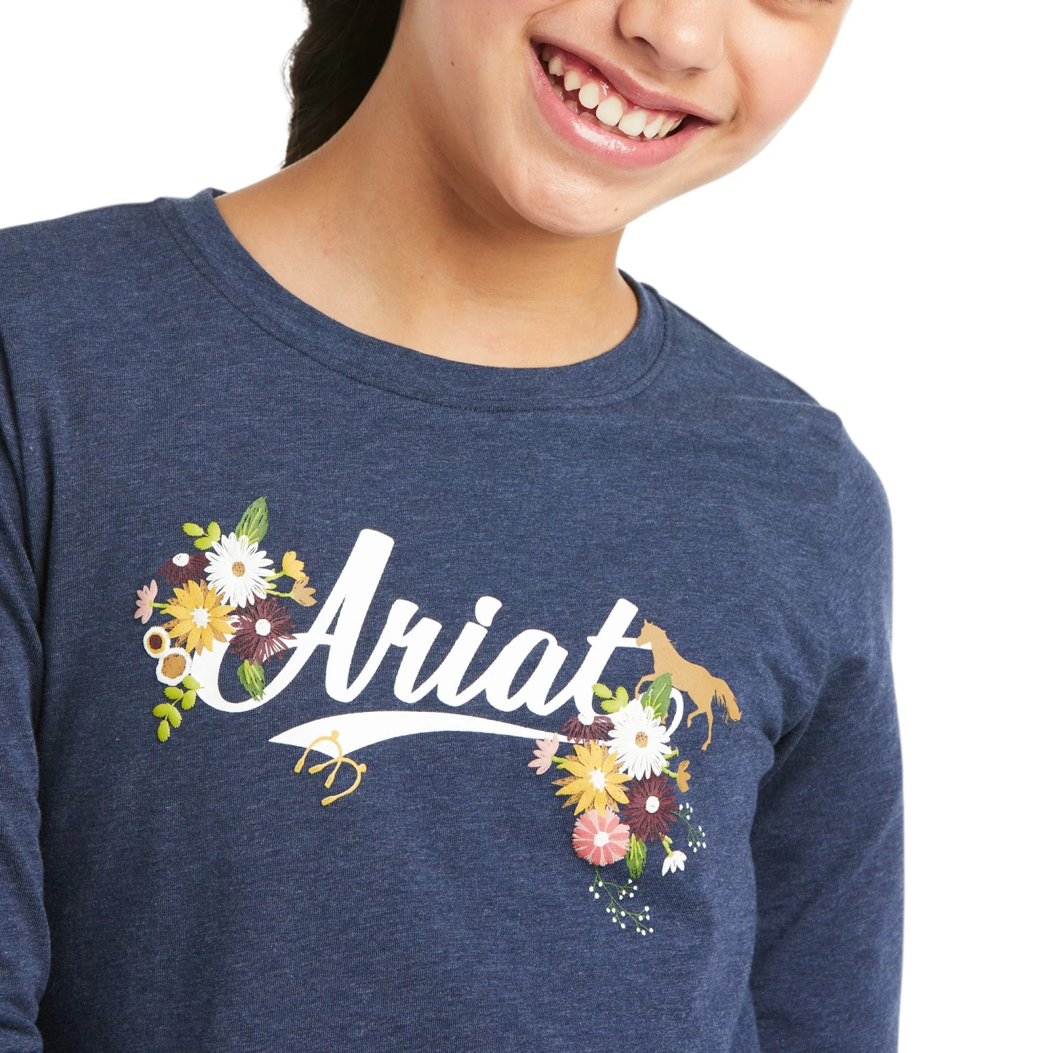 Ariat Youth Girl's Flora Fauna Logo Navy Heather T-Shirt 10036979 - Image 2