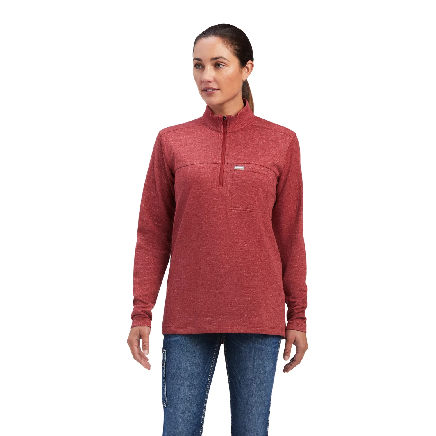 AriatĀ® Ladies Rebar Foundation 1/4 Zip Rosewood Shirt 10042118