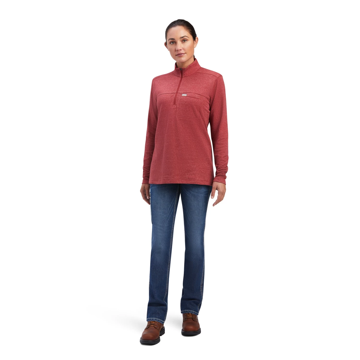 AriatĀ® Ladies Rebar Foundation 1/4 Zip Rosewood Shirt 10042118 - Image 4