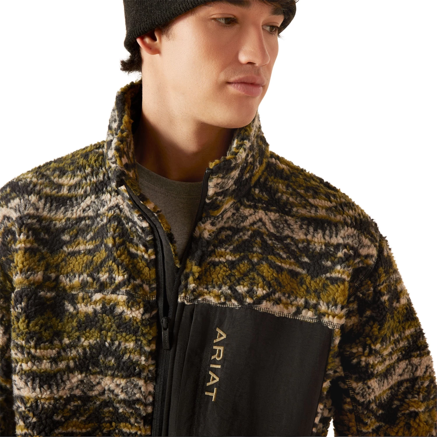 Ariat Men's Mammoth Olive Leaf Aztec Pattern Sweater Jacket 10046105 - Image 4