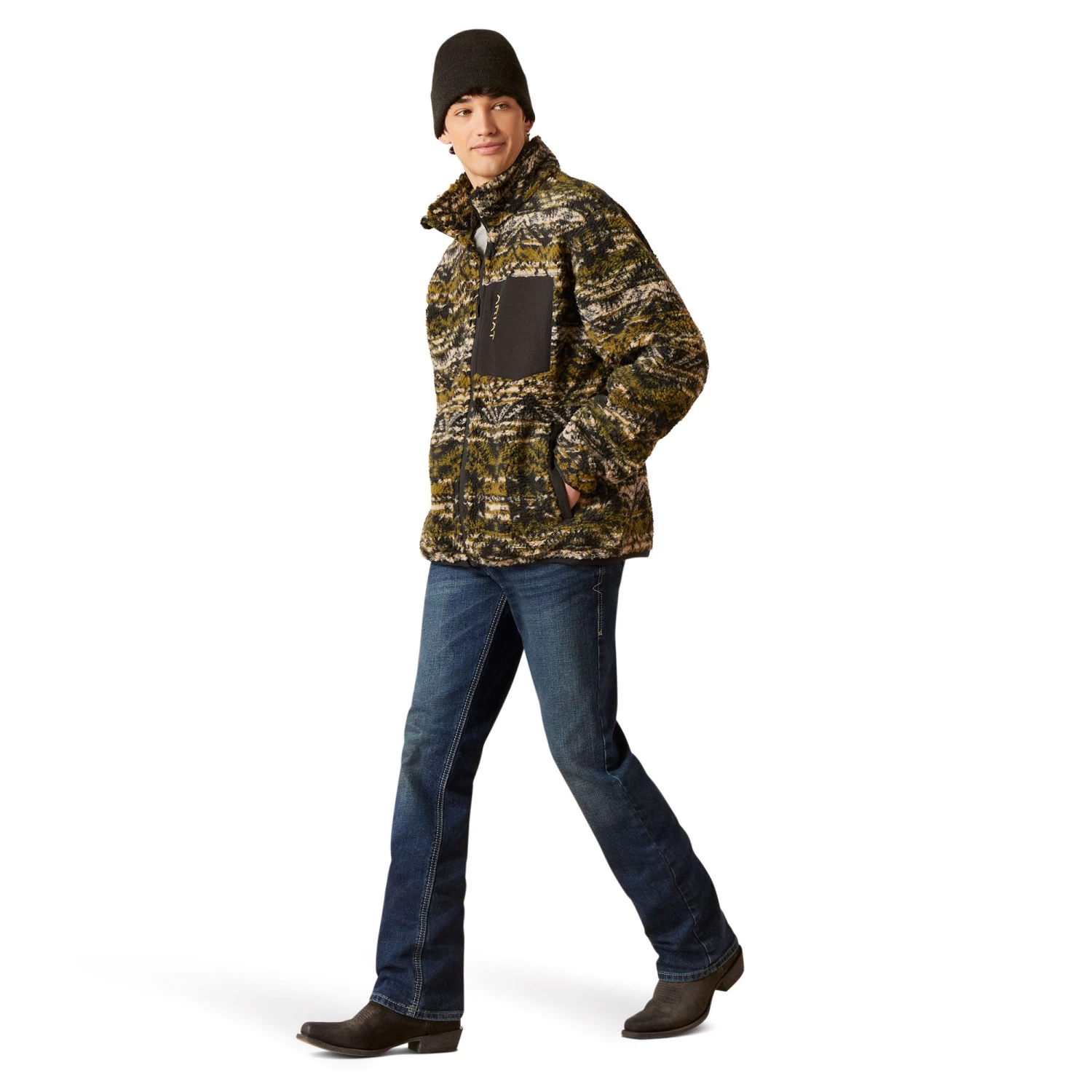 Ariat Men's Mammoth Olive Leaf Aztec Pattern Sweater Jacket 10046105 - Image 3