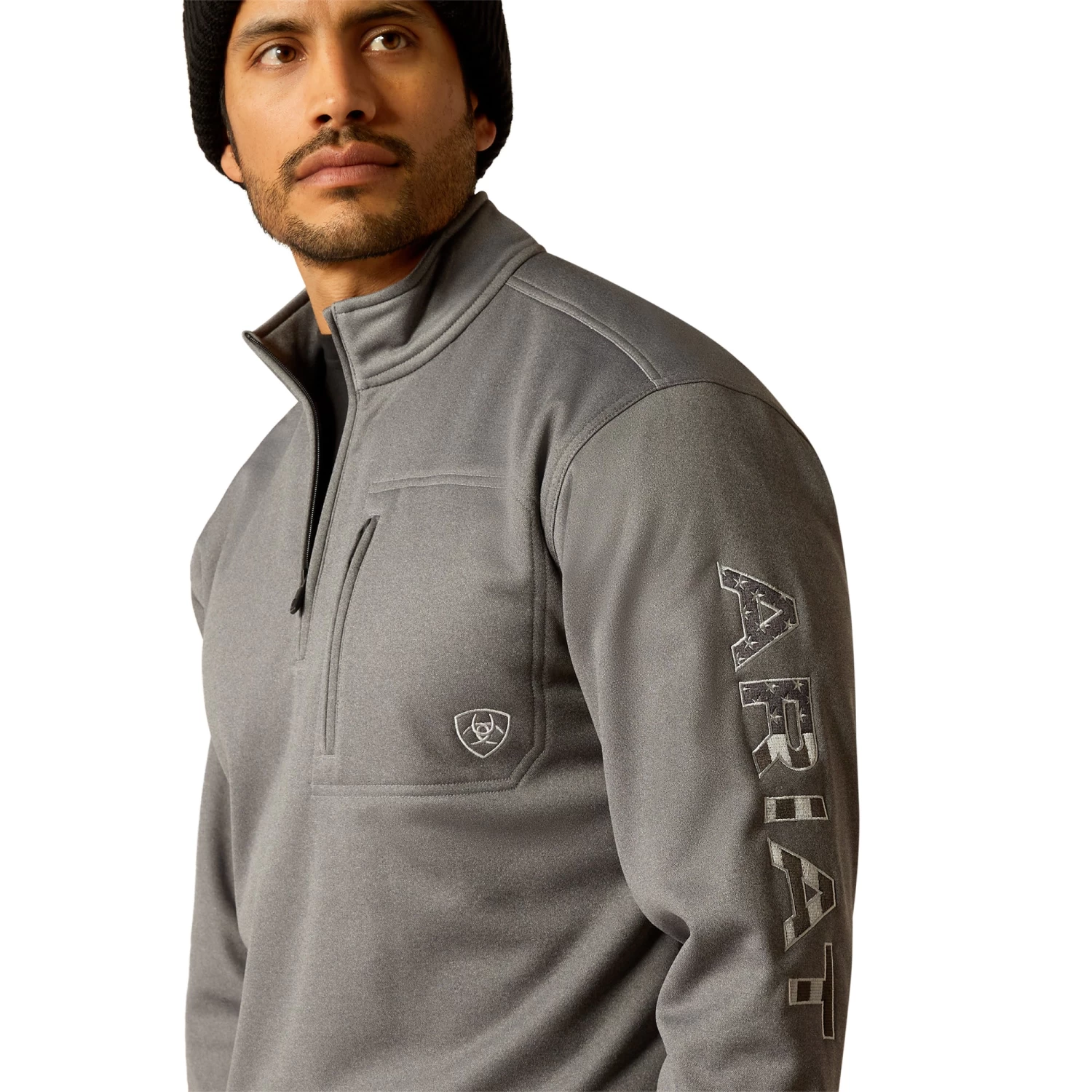Ariat Men's Team Logo Grey Americana 1/4 Zip Sweatshirt 10051971 - Image 4