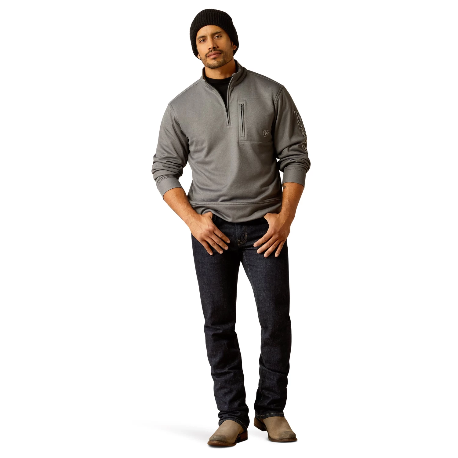 Ariat Men's Team Logo Grey Americana 1/4 Zip Sweatshirt 10051971 - Image 2