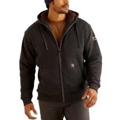 Ariat Men's Rebar All-Weather Grey Sherpa Lined Zip-Up Hoodie 10052080