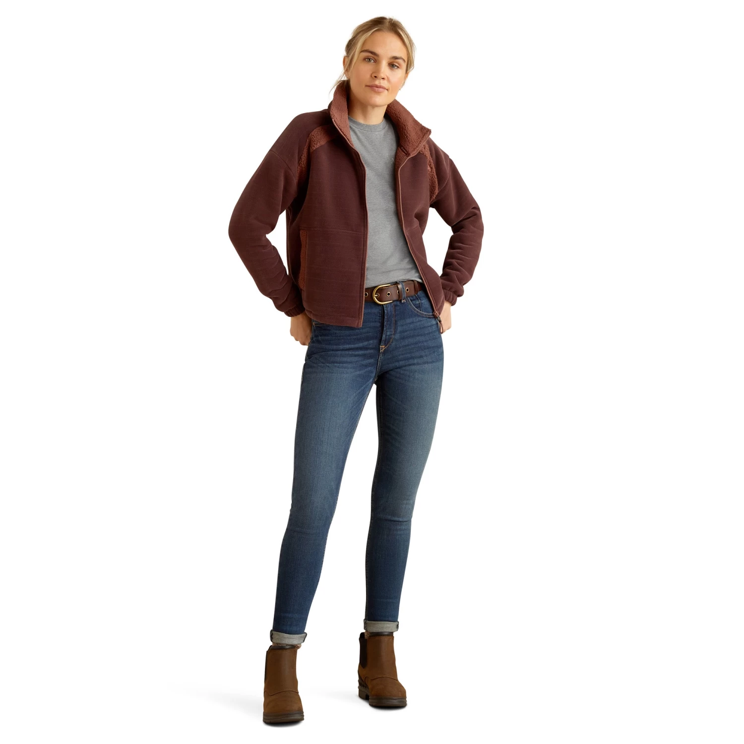 Ariat Ladies Lafayette Marron Full Zip Sweatshirt 10052659 - Image 3