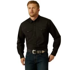 Ariat Men's Wrinkle Free Refined Slub Black Classic Fit Snap Shirt 10062469