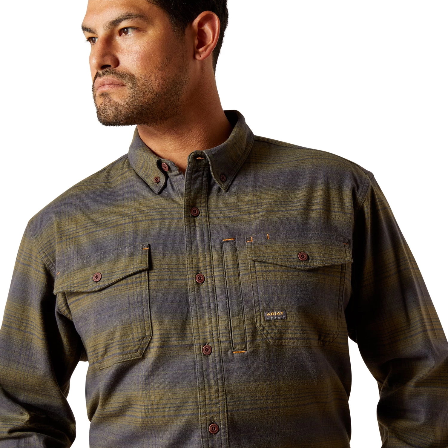 Ariat Men's Rebar Flannel DuraStretch Burnt Olive Work Shirt 10062530 - Image 3