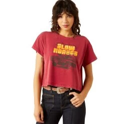 Ariat Ladies Sendero Slow Horses Biking Red Mineral Wash T-Shirt 10062911