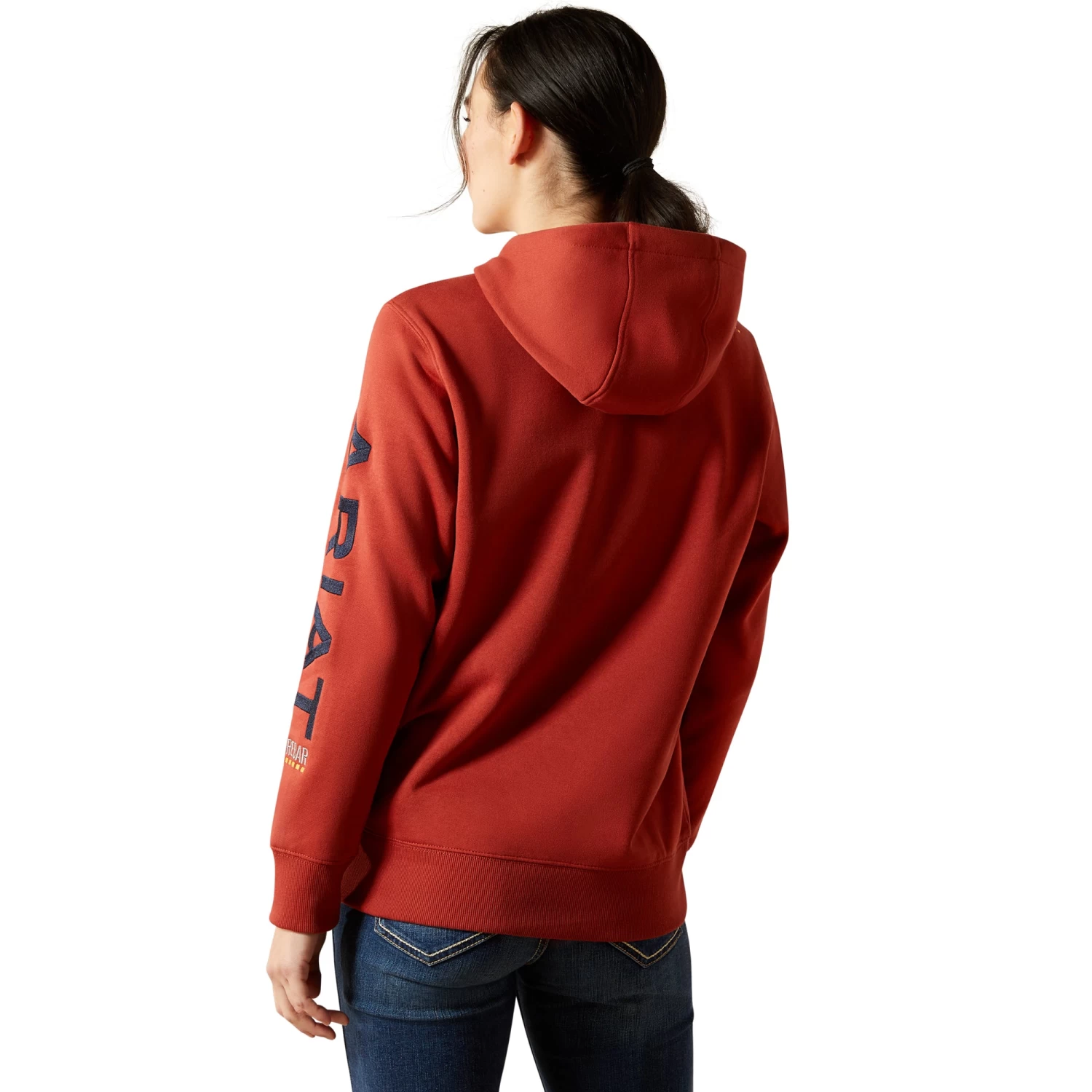 Ariat Ladies Rebar Barn Red & Navy Graphic Hoodie 10062661 - Image 2