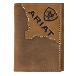 Ariat Men's Trifold Two Tone Leather Medium Brown Wallet A3552744
