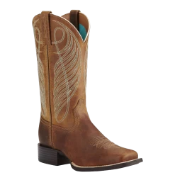 Ariat Ladies Round Up Wide Square Toe Powder Brown Boots 10018528