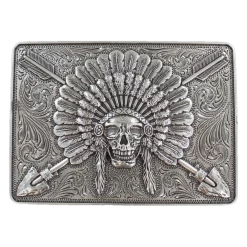 Ariat Indian Chief Skull Rectangle Silver Belt Buckle A37009