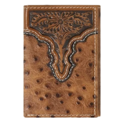 Ariat® Men's Floral Embossed Brown Tri-Fold Wallet A3553202