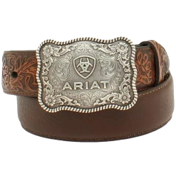 Ariat® Boy's 1/4" Flower Tooled Brown Belt A1301002