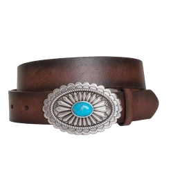 Ariat Ladies Lucinda Brown Belt With Silver & Turquoise Buckle A1512002