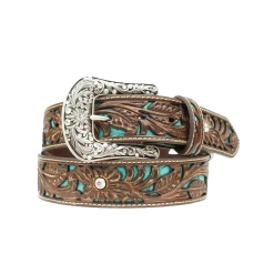 Ariat Ladies Floral Tooled With Turquoise Inlay Belt A1513402