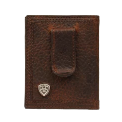 Ariat Men's Dark Brown Front Pocket Money Clip Bifold Wallet A35124282