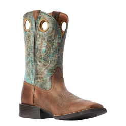 Ariat® Men's Sport Rodeo Brown & Turquoise Square Toe Boots 10042403