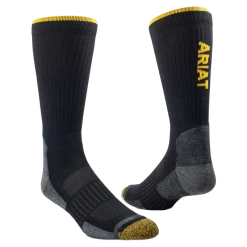 Ariat Tek Work Performance 2 Pack Black Crew Socks AR2777-002