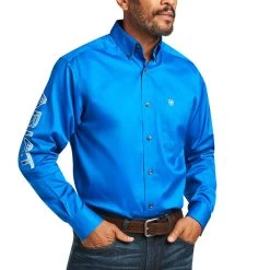 Ariat® Men's Team Logo Twill Dierectoire Blue Button Up Shirt 10039370
