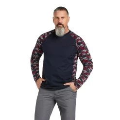 Ariat® Men's FR Stretch Camo Baseball Navy/White/Red T-Shirt 10039164