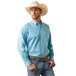 Ariat® Men's Team Caiden Gulf Stream Blue Button Down Shirt 10043727