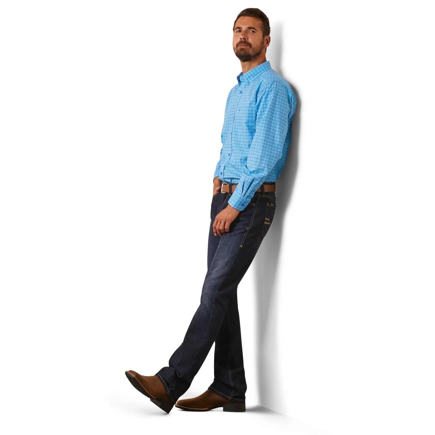 Ariat Men's Lake Blue Grotto Button Down Fitted Shirt 10043802 - Image 3