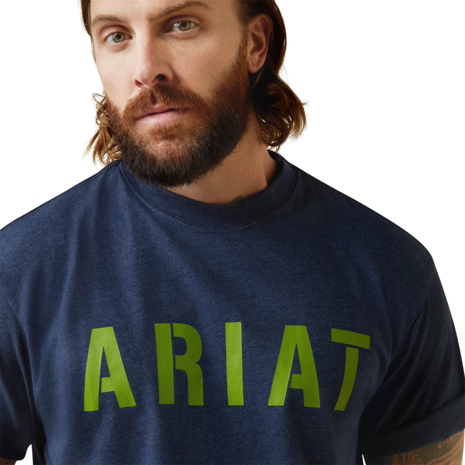 Ariat® Men's Rebar Cotton Strong™ Navy Heather & Lime T-Shirt 10043607 - Image 3