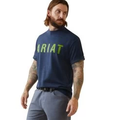 Ariat® Men's Rebar Cotton Strong⢠Navy Heather & Lime T-Shirt 10043607