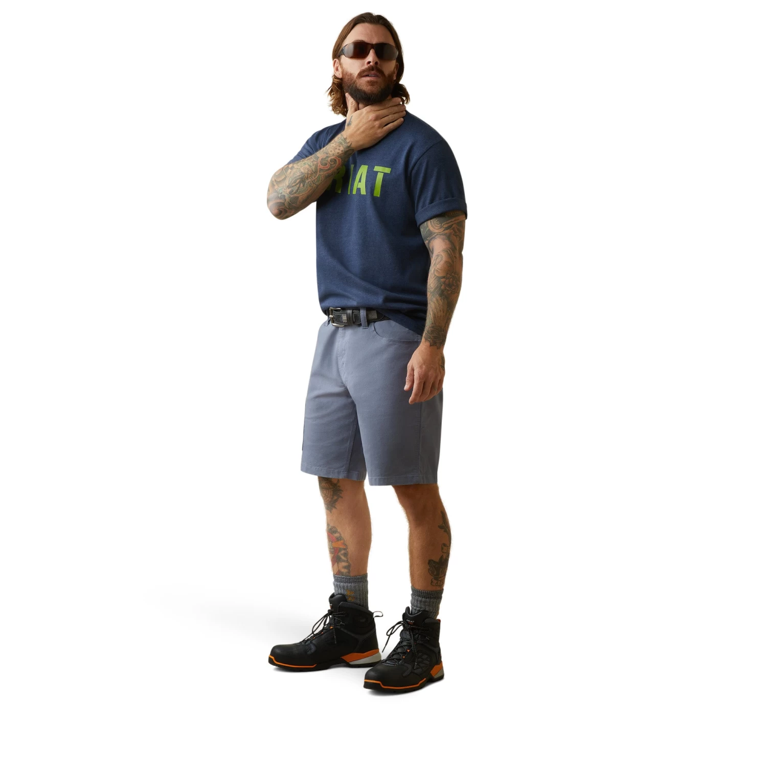 Ariat® Men's Rebar Cotton Strong™ Navy Heather & Lime T-Shirt 10043607 - Image 5