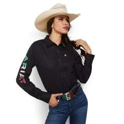 Ariat Ladies R.E.A.L Mexico Flag Graphic Black Button Down Shirt 10043552