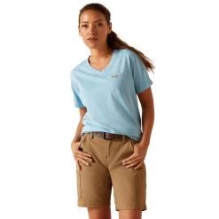 Ariat Ladies Rebar Cotton Strong Norse Blue Heather V-Neck Top 10048733