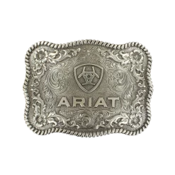 Ariat Rectangle Rope Edge Silver Logo Belt Buckle A37006